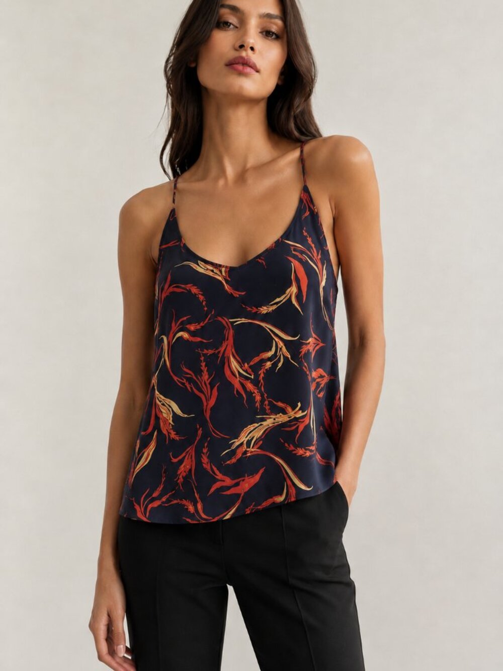 L'Agence Silk Floral Racerback Cami Tank Top Small S